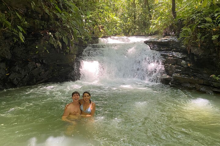 Enjoying the pristine water of the Jade Waterfall